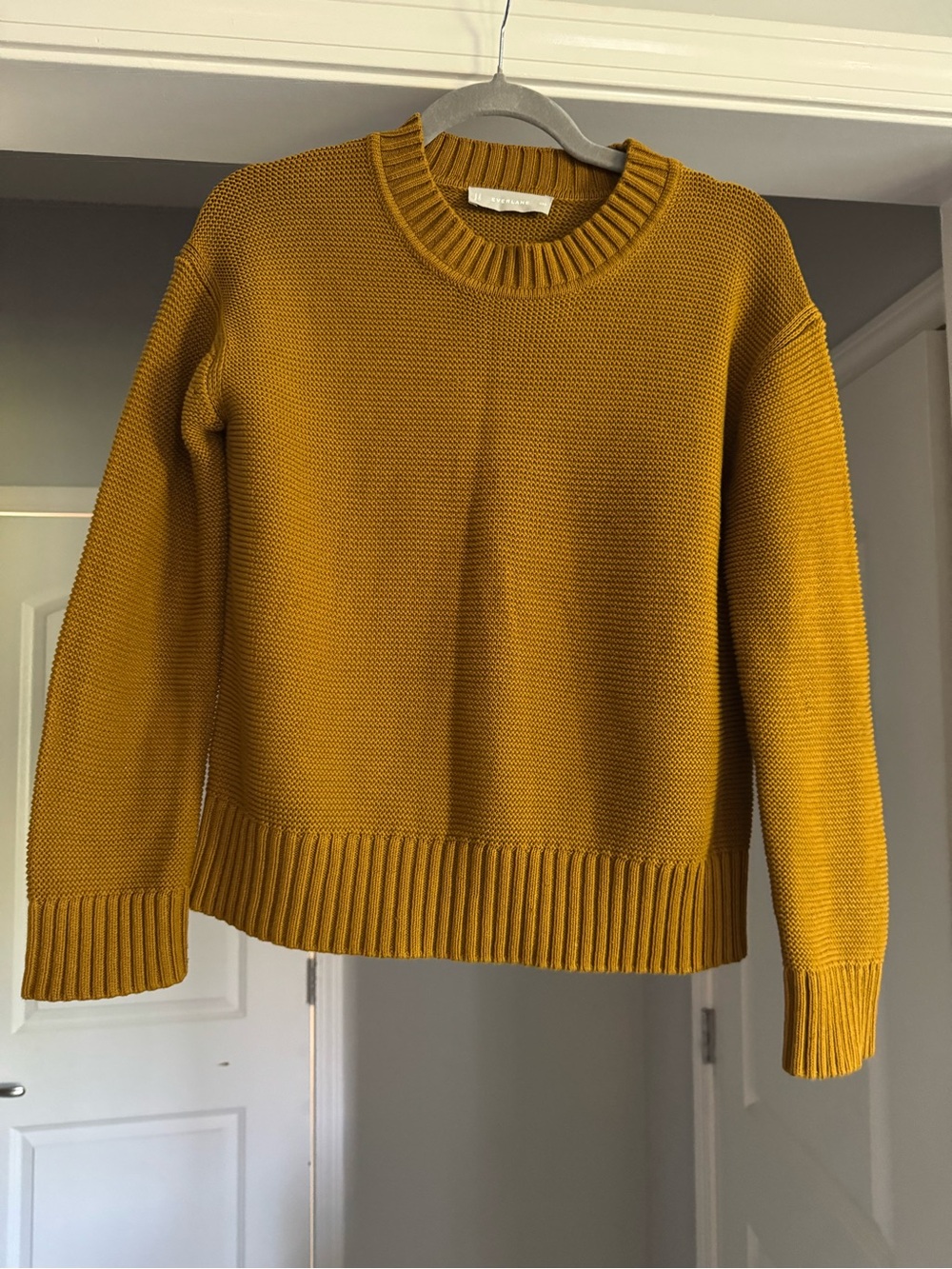 Everlane Womens XXS 100% Cotton Crewneck Sweater Mustard Gold Boxy Knit